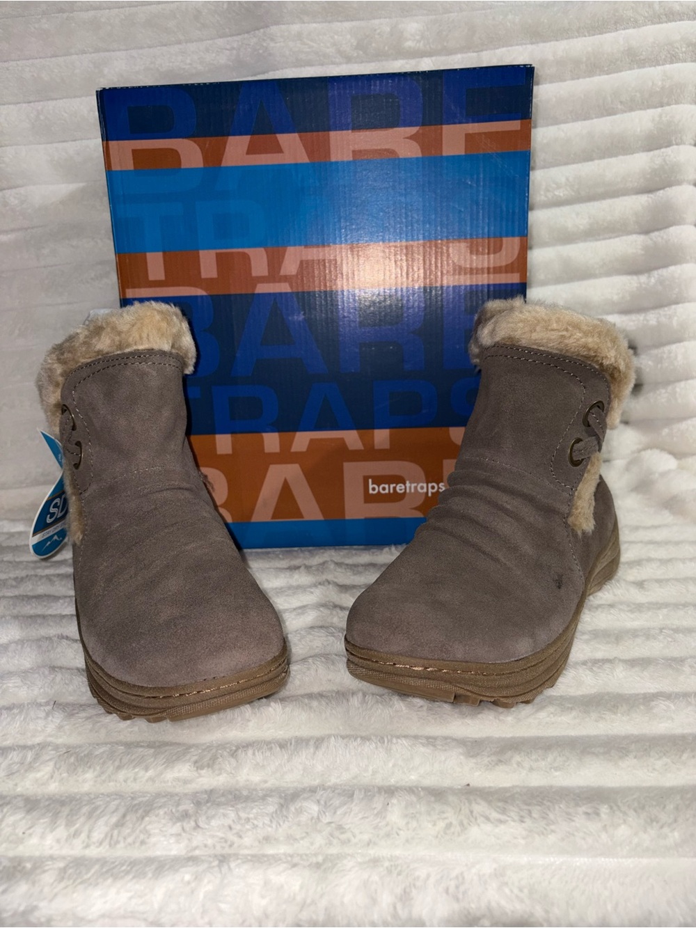 BareTraps Taupe Suede Plush-Lined Ankle Booties 8M